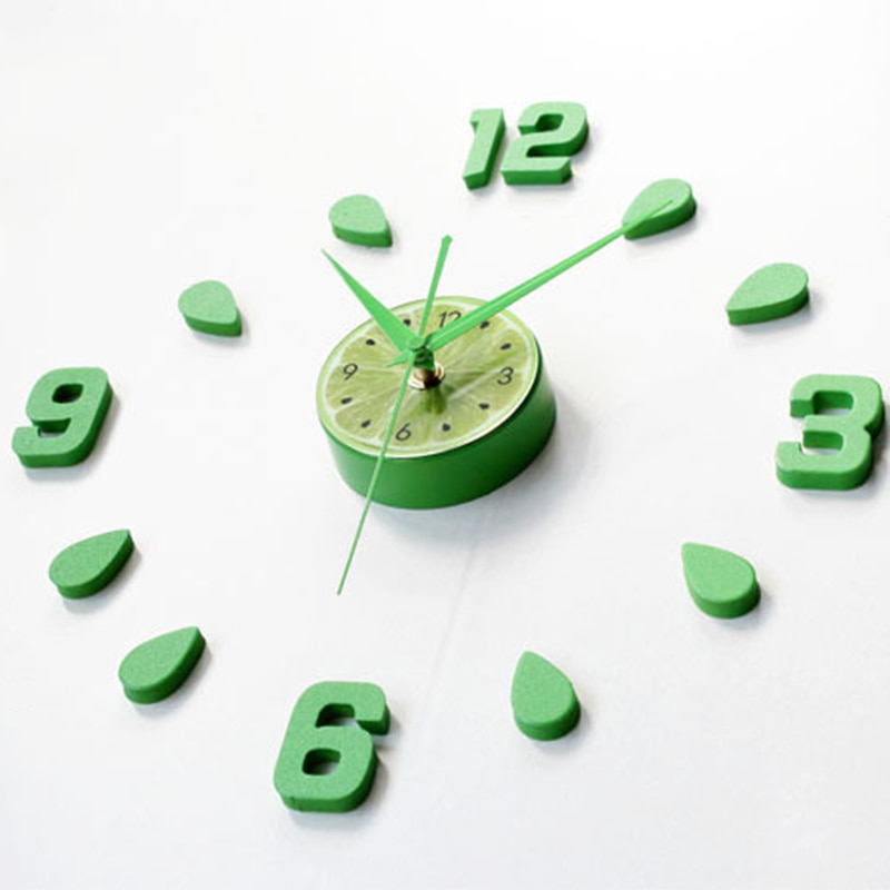 Lemon Green Sticker EVA 60CM Wall Clock Colour Big Large Decorative 3D Diy Wall Clock for Kitchen Children Room-Yellow