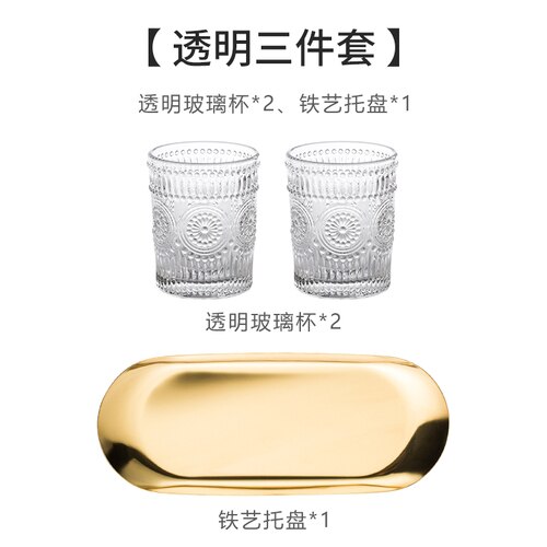 300ml Luxury Glass Couple Mouthwash Cup Pair Home Hotel Miaojin Wash Cup Three-piece Set Modern Bathroom Decoration Accessories: A-3pcs