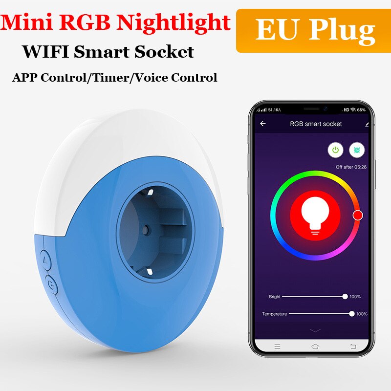 Smart Plug Outlet Switch WiFi Socket RGB LED Night Light Timer Sockets Voice/APP Remote Control For Alexa Google Home: EU