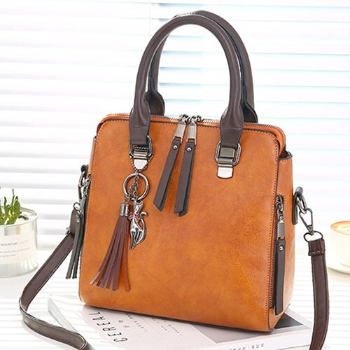 Vintage Pu Lederen Dames Handtassen Vrouwen Messenger Bags Totestassel Crossbody Schoudertas Boston Hand Bags: brown