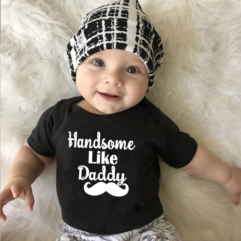 Coton bébé barboteuse beau comme papa été -né à manches courtes combinaison infantile garçons drôle combishort enfant en bas âge vêtements