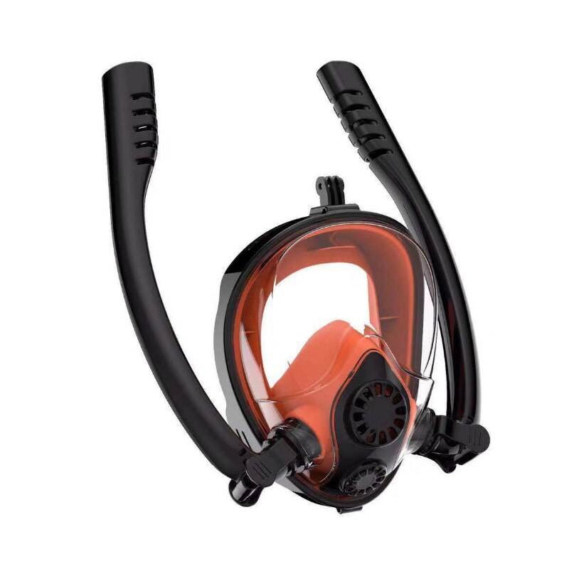 Double Tube Underwater Scuba Diving Mask Anti-Fog Snorkeling Full Face Swimming Mask Waterproof Spiral Mask for Adult Children: Black orange / L/XL