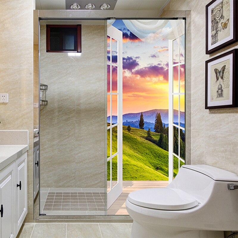 Natural Scenery Door Sticker Pastoral Style Simulation Window Sill Scenery Home Door Decoration Decorative Door Sticker