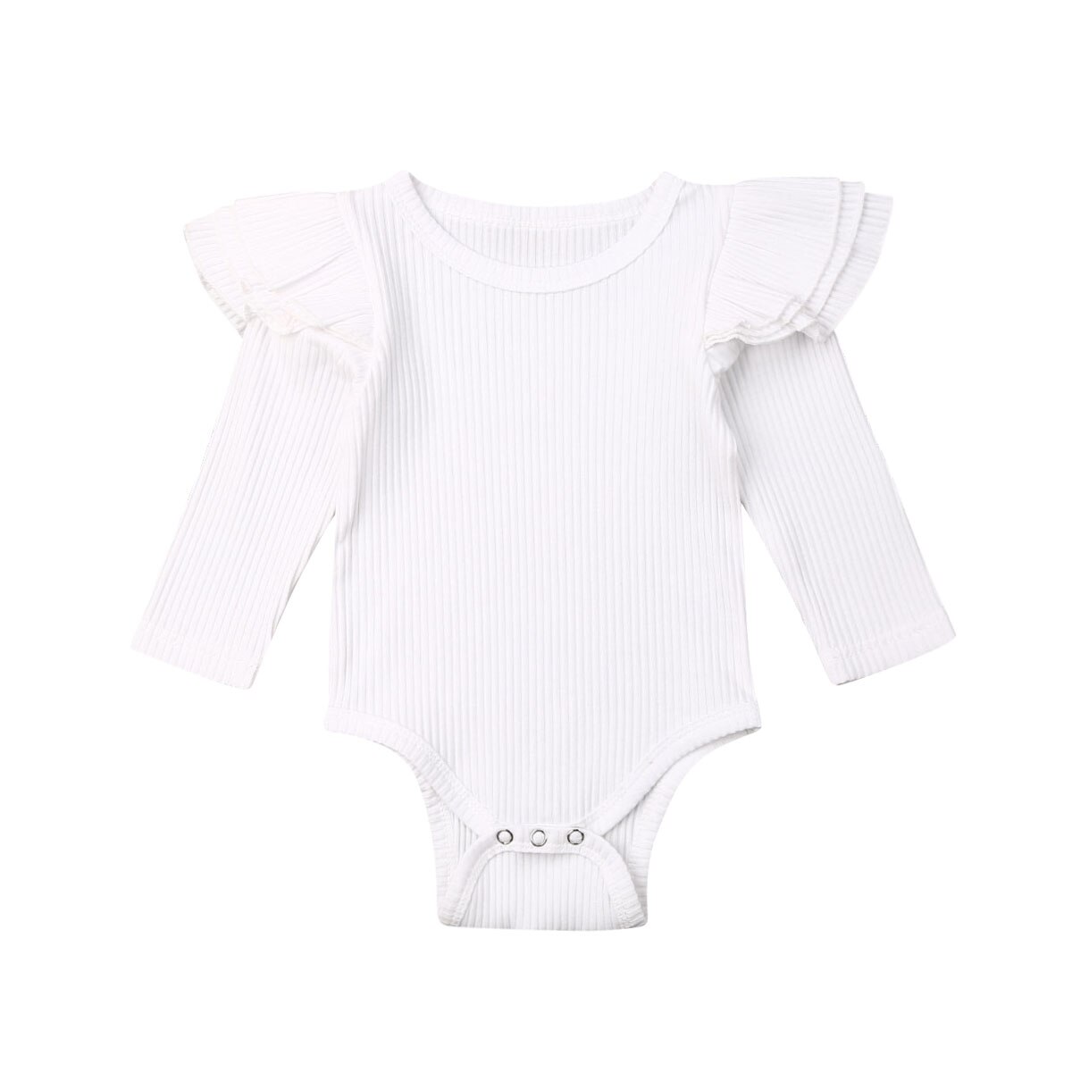 Combinaison en coton pour -né garçon et fille, vêtements chauds et solides, à manches volantées, 4 couleurs, 0-24M: White / 100
