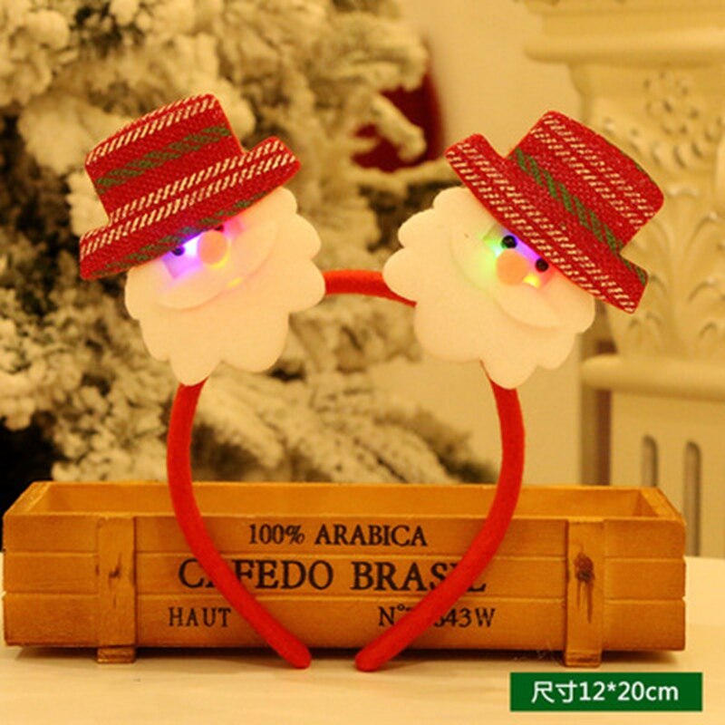 Christmas cartoon headband with lights party headband headband christmas hat christmas: Army Green