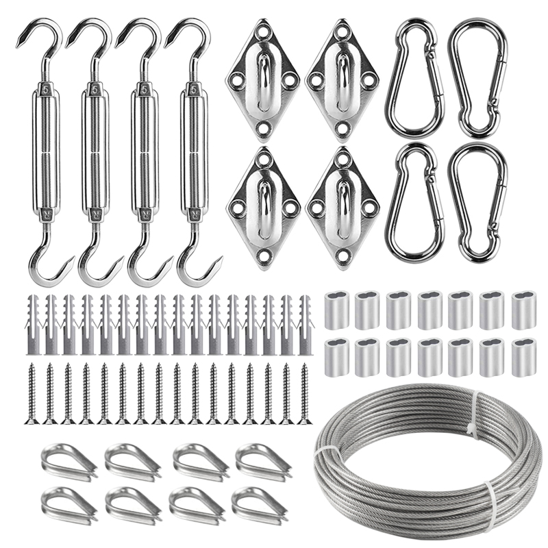 Sonnenschutz Segel quadratische Hardware--Anbausatz 15m/3mm Edelstahl beschichtetes Drahtseil für sterben Installation von Markisen zubehör