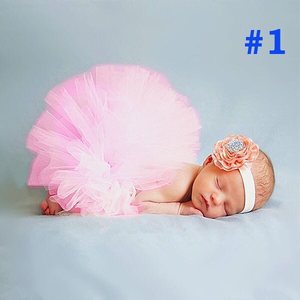 Couture Tutu Set With Flower Headband Newborn Photography Prop Costume Birthday Shower 1set TS008: Pink / Newborn