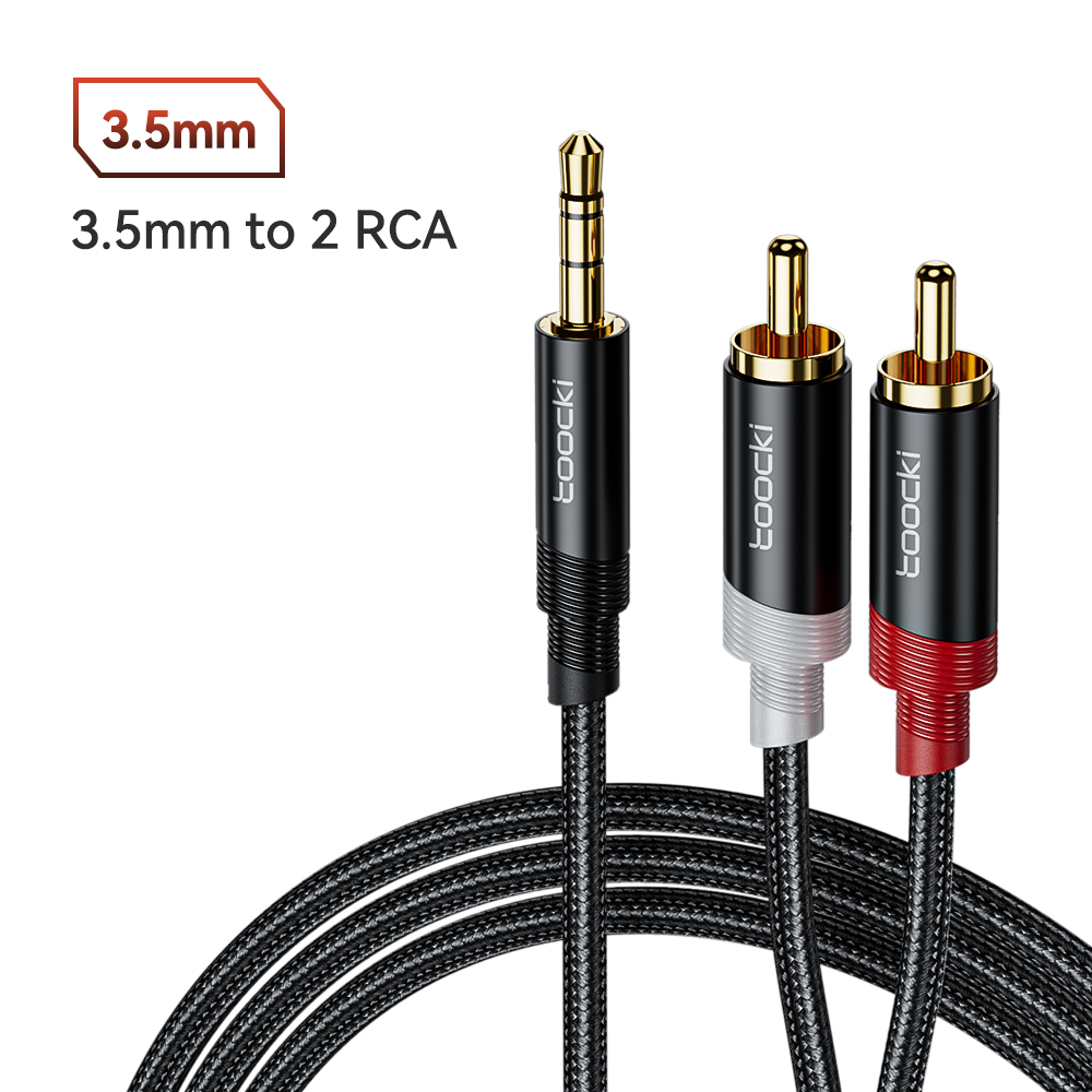 Toocki RCA Kabel 3.5mm Jack naar 2 RCA AUX Audio Kabel Splitter voor Smartphone Versterker Home Theater AUX kabel RCA: Black / 5m