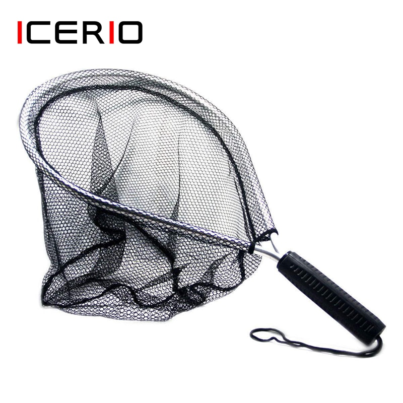ICERIO Aluminum Fly Fishing Landing Nets Nylon Knotless Mesh Trout Hand Net Anti-lost Rope Tackle