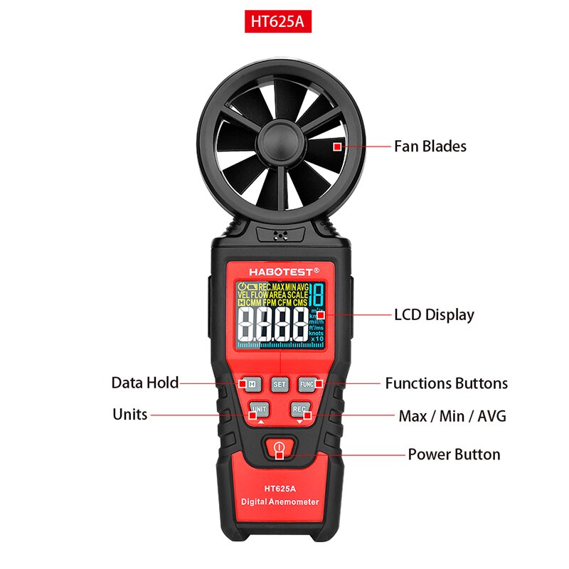 Digitale Anemometer Ветромер Wind Meter Wind Gauge 풍속계 탄속측정 Измеритель Скорости Ветра Windmeter Habotest HT625A: HT625A