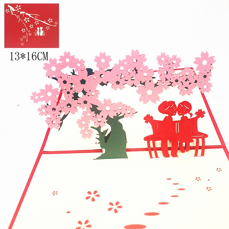 1 stücke Kirschblüte Liebhaber 3D Pop hoch Grußkarten Mit Umschläge Postkarte für Valentins Schild Geburtstag Party Hochzeit Dekoration