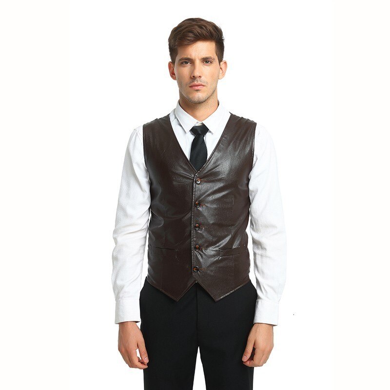 Summer Mens Vest PU Leather V-Neck Collar Vests For Men Slim Fit Single Breasted Chaleco Hombre Plus Size