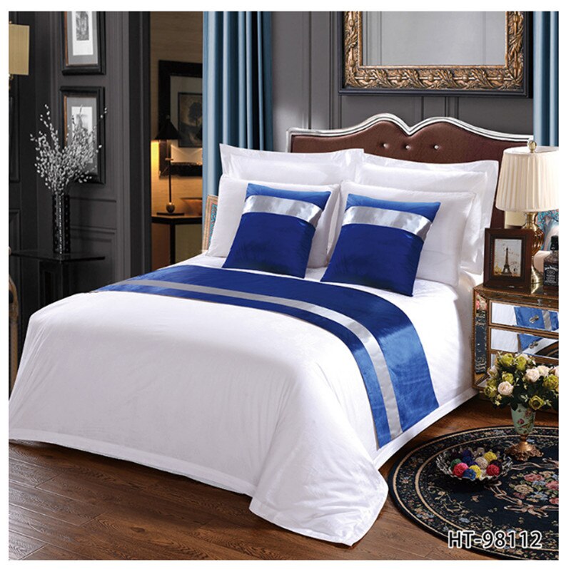 Candy Green Geometric Striped Bedspread Blue Bed Runner Throw Home Hotel Bedroom Bedding Decor Bed Tail Towel Protector 50x210cm