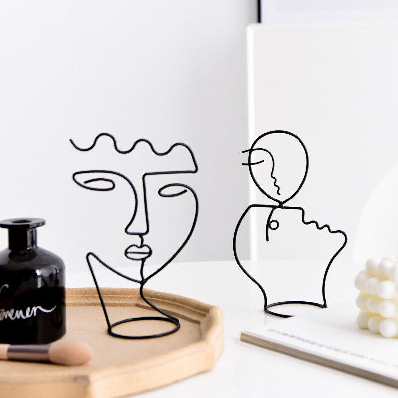 nordisch Schmiedeeisen Ornamente Abstrakte Charakter Skulptur Gesicht Kunst Schmuck Gestell retro Metall Handwerk Linien für Heimat Zimmer Dekor
