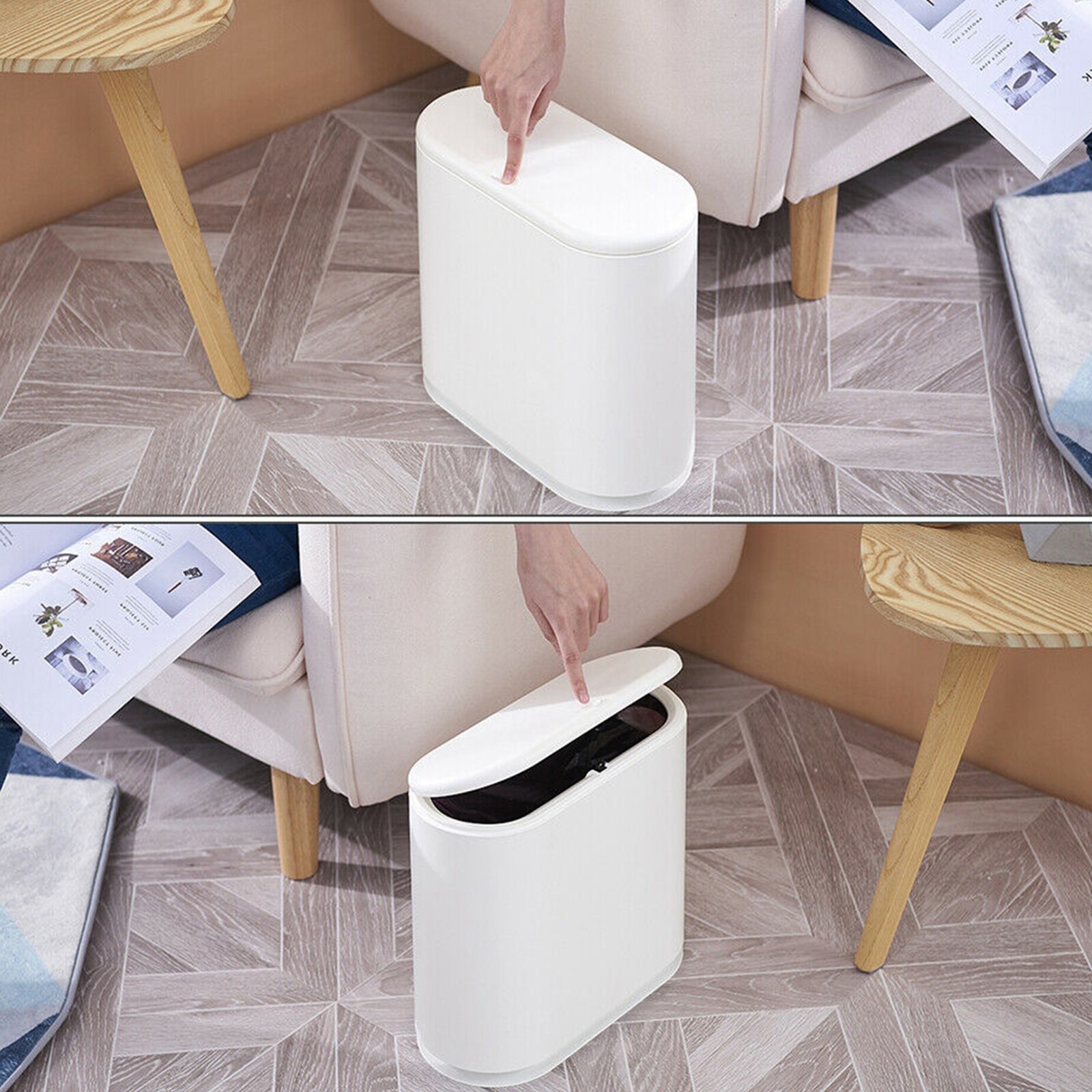 White Dual Recycling Waste Bin Rubbish Plastic Disposal Waste Bin Home