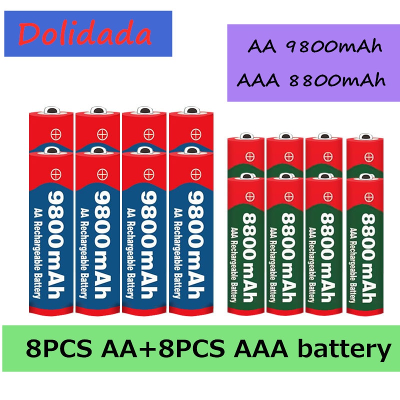 Aa + Aaa Batterij 1.5V Aa 9800 Mah 1.5V Aaa 8800 Mah Alkaline1.5V Oplaadbare Batterij Voor Klok speelgoed Camera Batterij