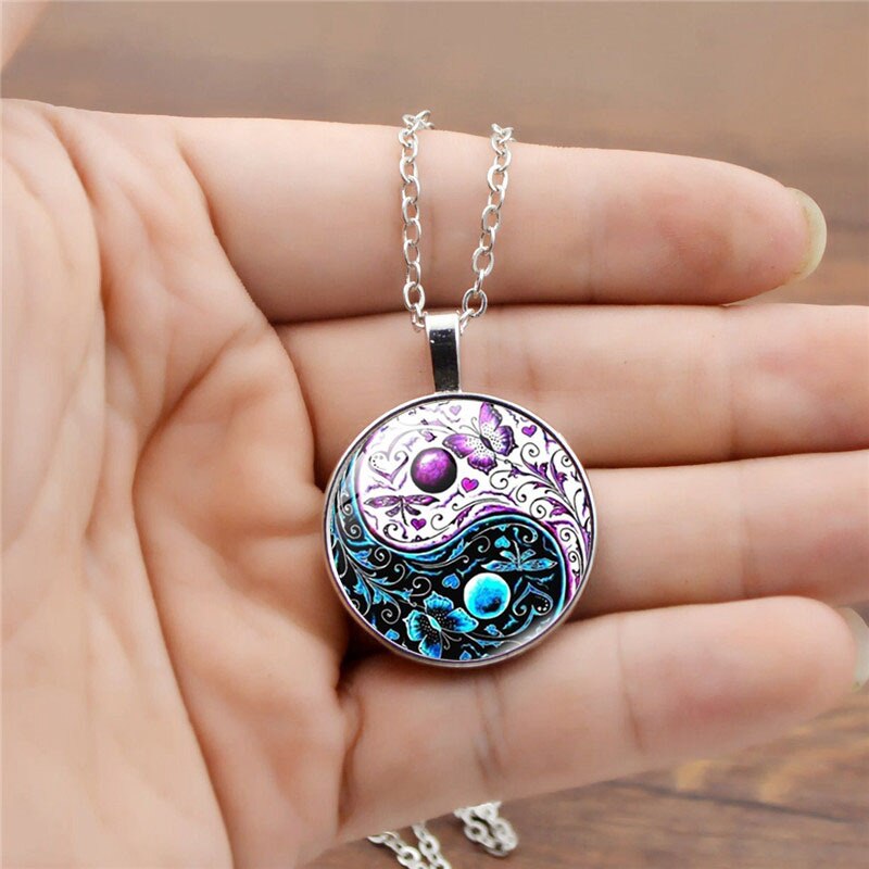 Yin Yang Tai Chi Vlinder Cabochon Glas Hanger Ketting Armband Oorbellen Sieraden Set Totaal 4 Stuks Voor Vrouwen mode