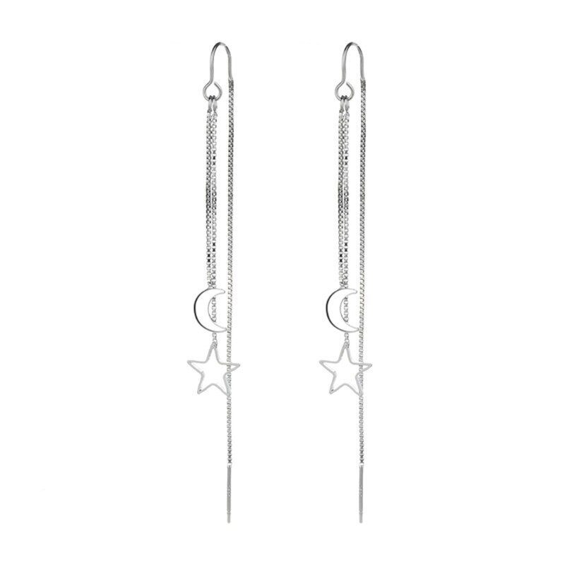 Premium Moon Star Thread Earrings Silver Earrings For Women Ins Travel Souvenirs Dangle Ear Wire Brincos Jewelry