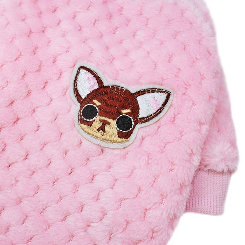 Cozy Soft Plush Pet Dog Sweater Clothes Pajamas Round Neck Cat Kitten Jumper Coat Embroidery Coral Fleece Puppy Sweater Coat