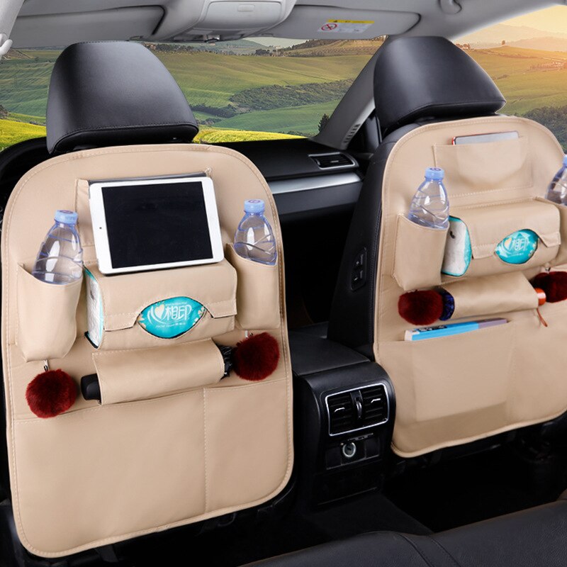 1pc pu leren autostoel rugleuning opbergtas multifunctionele ipad mini houder universele achterbank organizer voor kinderen opbergruimte: Beige 1