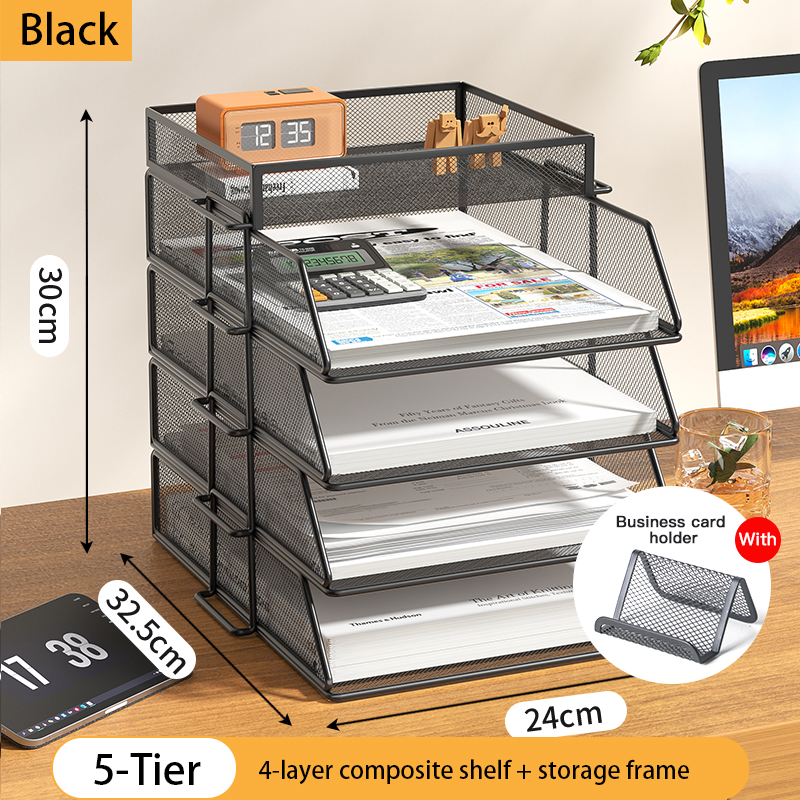 4 Tier Desk Organizer - Stackable Paper Tray, Paper File Organizer for Desk, 5 Trays Mesh Stackable Paper Tray Desktop Document: Pink