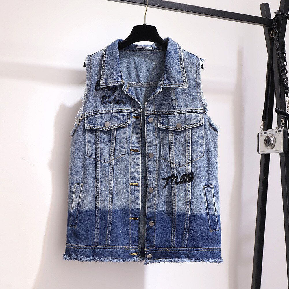 Chaqueta vaquera holgada de algodón sin mangas para mujer, chaleco vaquero de talla grande 4XL, 5XL, 6XL, 7XL, para primavera y otoño