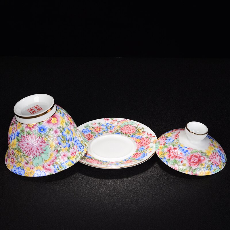 Gaiwan Teacup Jingdezhen Ceramic Tea Set Stewed Flower Sancai Cup Hand-painted Pastel Wanhua Tea Bowl Gaiwan kung fu tea set