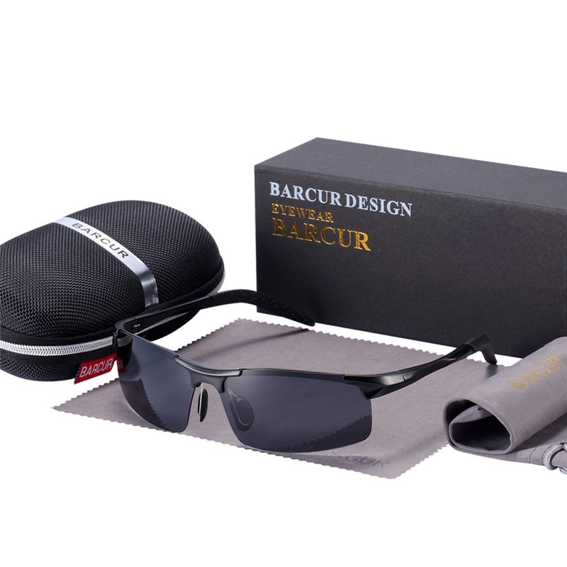 BARCUR Klassieke Aluminium Zonnebril Mannen Vrouwen Gepolariseerde Anti-Reflecterende zonnebril Man Oculos De Sol Shades: Black Black