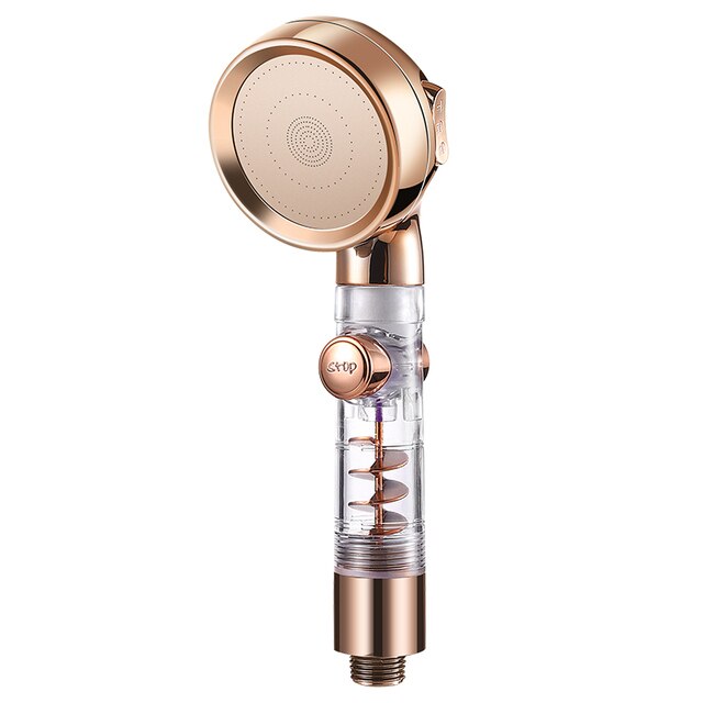 High Pressure Handheld Shower Head 3-Speed Turbo Shower Pressurized Large Water Powerful Shower Spray Filter And Pause Button: Gold