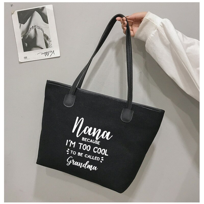 Nana Te Cool Gedrukt Cadeau Voor Oma Vrouwen Grappige Canvas Schoudertas Boodschappentas Strandtas Handtas: black