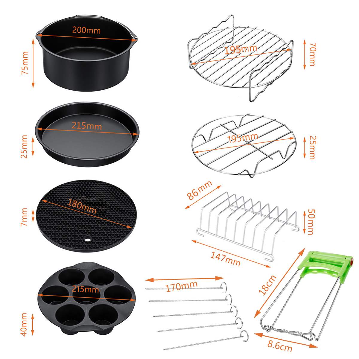 13/12/11/10/8x accesorios para freidora de aire 9 pulgadas apto para freidora de aire 5,2-6.8QT cesta para hornear Pizza plato Grill olla utensilios de cocina