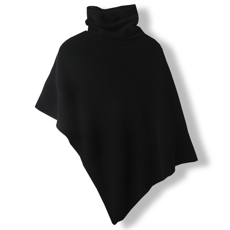 100% Merino Wool Knitted Shawl Cape Knitted Soft Warm Wollen Irregular Cloak Batwing Sleeve Loose Turtleneck Pullover Pashmina: black