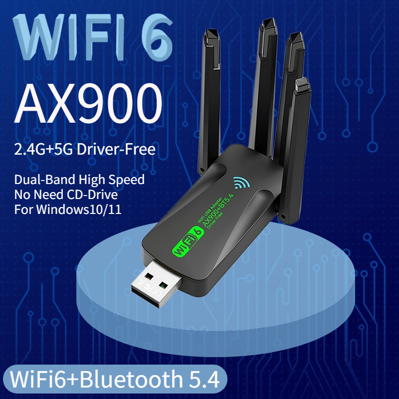WiFi 6 AX900 USB Adapter Bluetooth 5.4 Dual Band 2.4G 5G 4 Antennas WiFi6 USB Network Receiver Dongle Driver Free Win 10/11