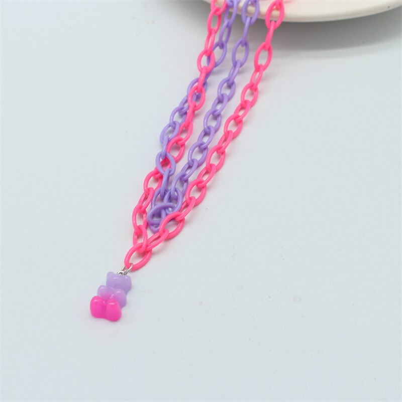 Collana con ciondolo orso in resina creativa colore caramella divertente doppio strato dichiarazione girocollo Harajuku regali gioielli per feste: 5