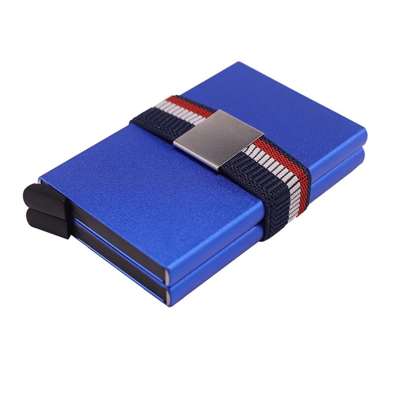 Dienqi carteira masculina de metal, carteira dupla com elástico, de borracha, multifuncional: Blue