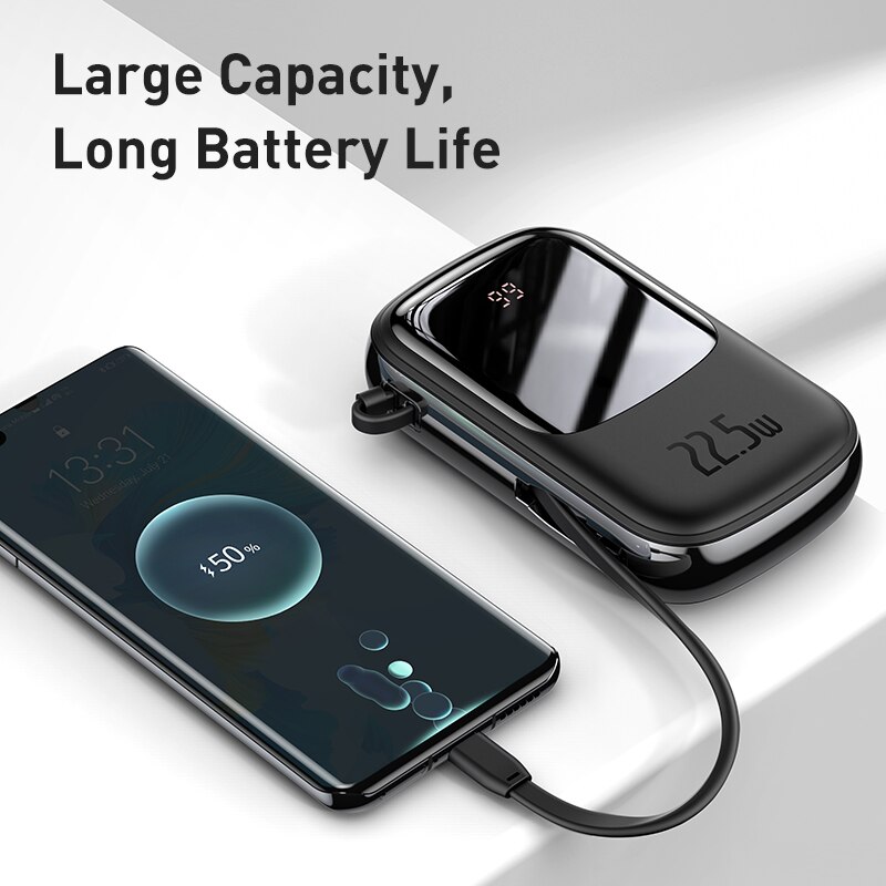 Baseus power bank 20000mah pd carregamento rápido powerbank embutido cabos carregador portátil bateria externa para o telefone