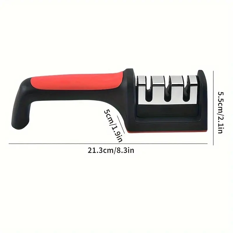 Afilador de cuchillos de cocina de 3 segmentos, multifuncional, de mano, de 3 usos, piedra afiladora negra, utensilio para cuchillos de cocina