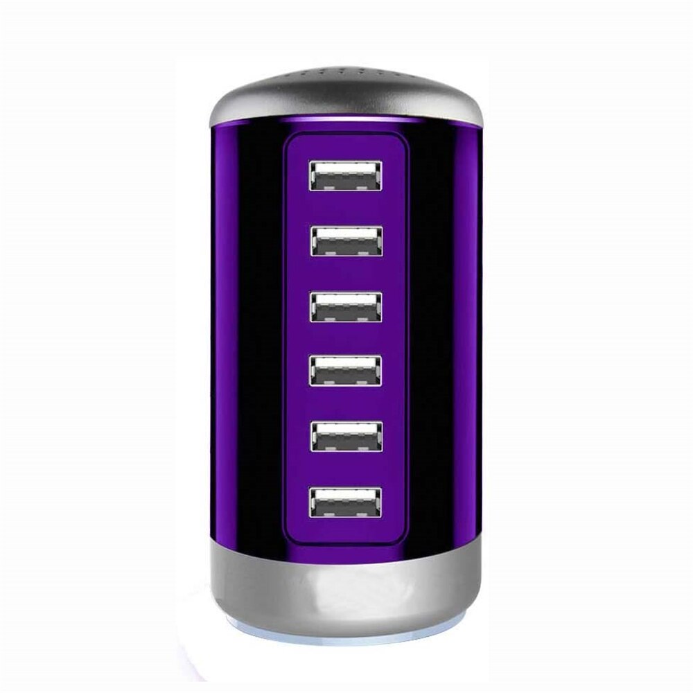 Cargador USB de 6 puertos, estación de carga múltiple, con acoplamiento Universal, para teléfono móvil, escritorio, hogar: purple