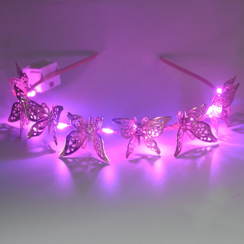 LED Light Up Blinking Butterfly Headband Hollow Metal Hairband Alloy Tiara Headpiece Hair Accessories for Women Girls Gold