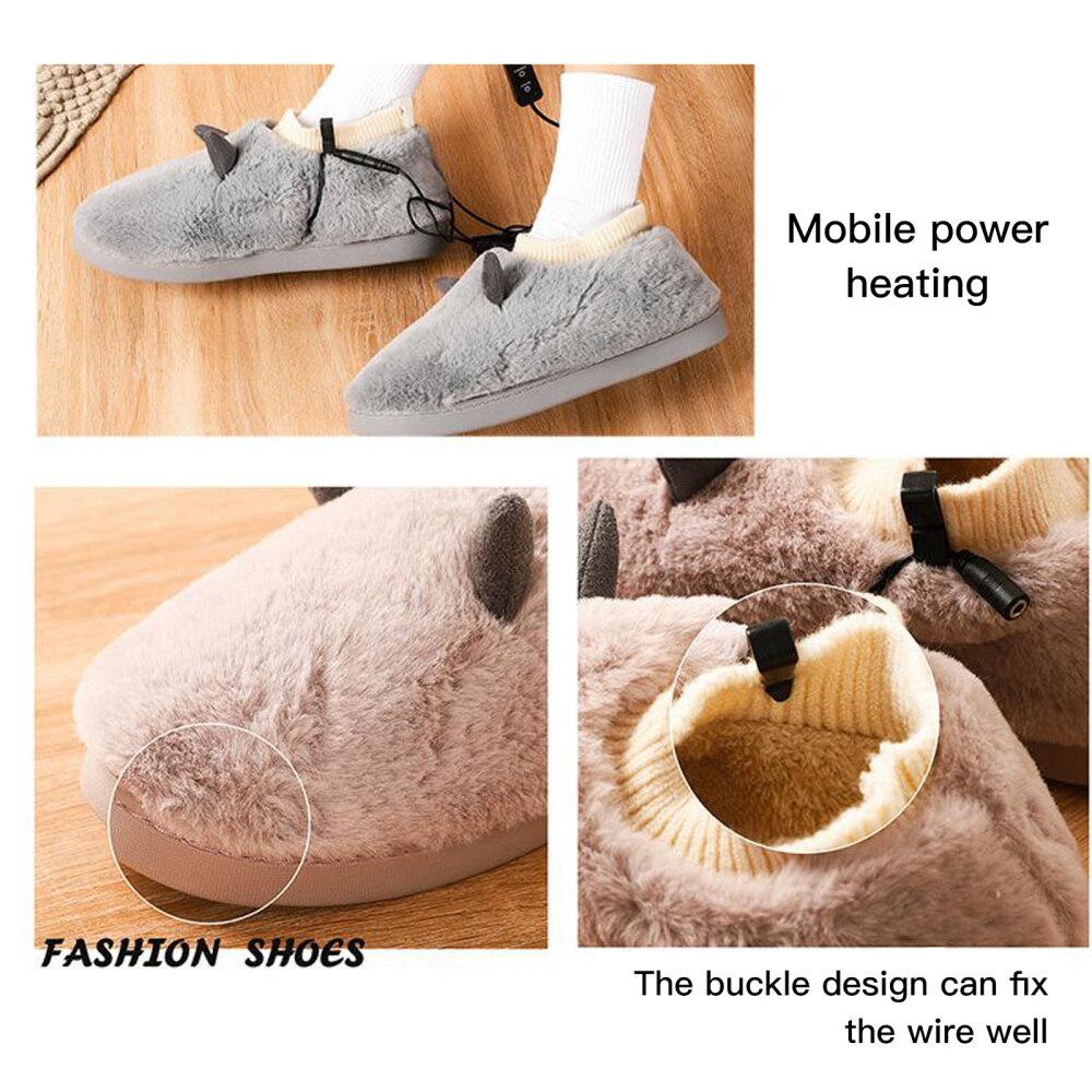Calentador de pies calentado USB, zapatos de invierno de felpa, zapatillas bonitas extraíbles y lavables