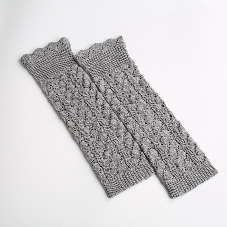 Imitation lace long Leg Warmers knitting Korean socks pick holes turn mouth pile socks SA300: light gray