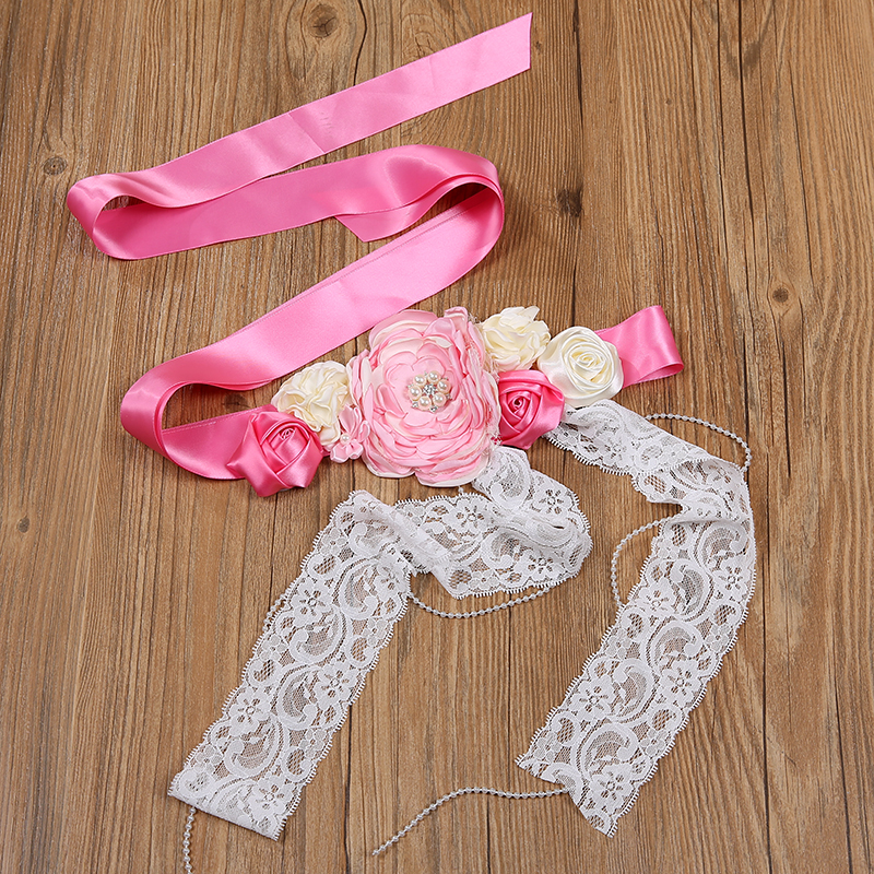 Cinturones de flores para niños, vestido de novia para niñas, fajas, cinturón de satén para niñas, cintas de encaje con diamantes de imitación, faja para niña de flores rosa, blanco