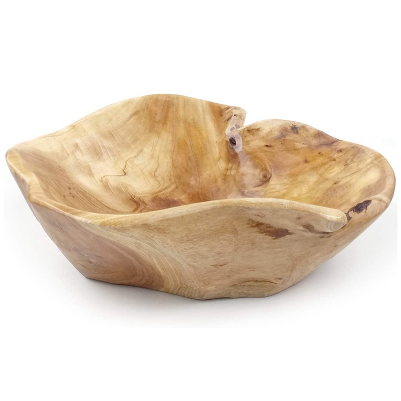 Cuenco de madera tallado a mano para fruta y ensalada, tazón para sala de estar, tazón de madera auténtica para dulces
