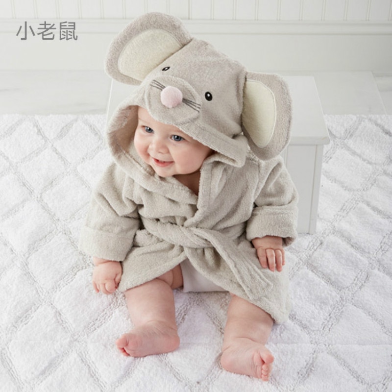 Spring Autumn Children Bathrobe Baby Cotton Cartoon Unisex Small Pajamas Animal Robes 1pcs Baby Hooded Blankets 0 To 12month