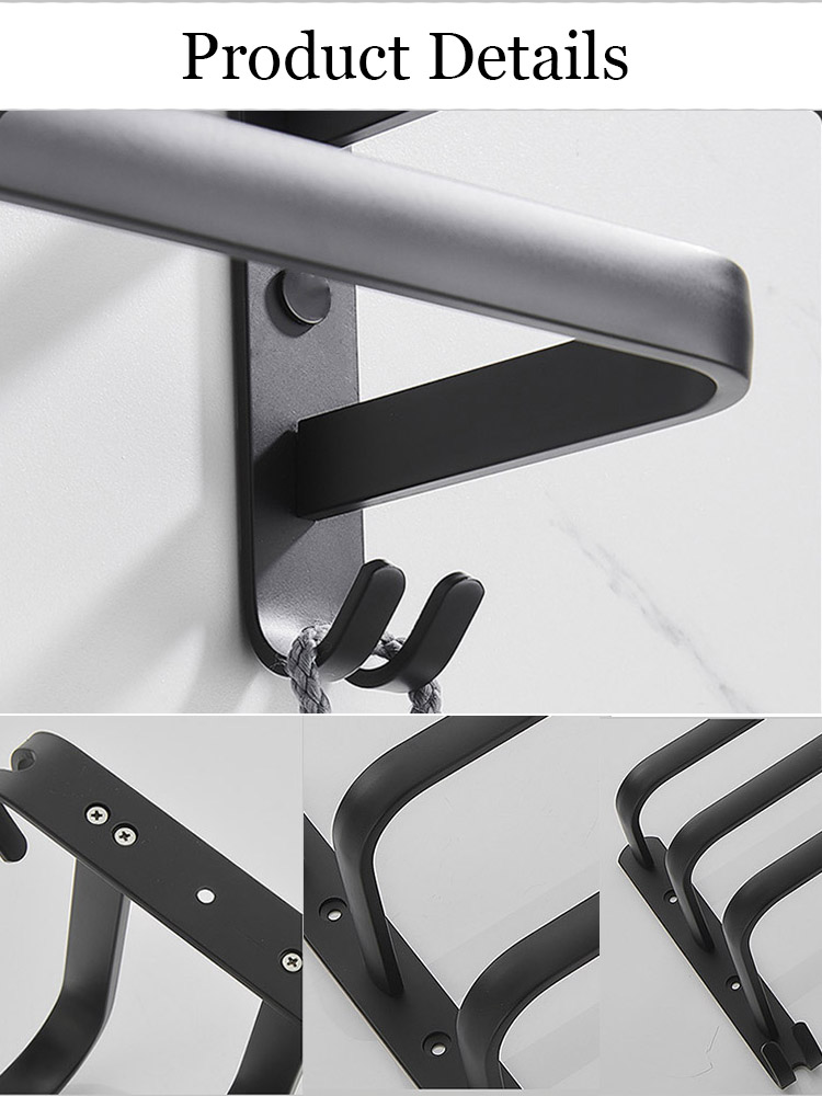30-50cm veggmonterte håndklehengere håndklestativ baderomstilbehør håndklestang i aluminium matt svart dusjhåndkleholderkrok