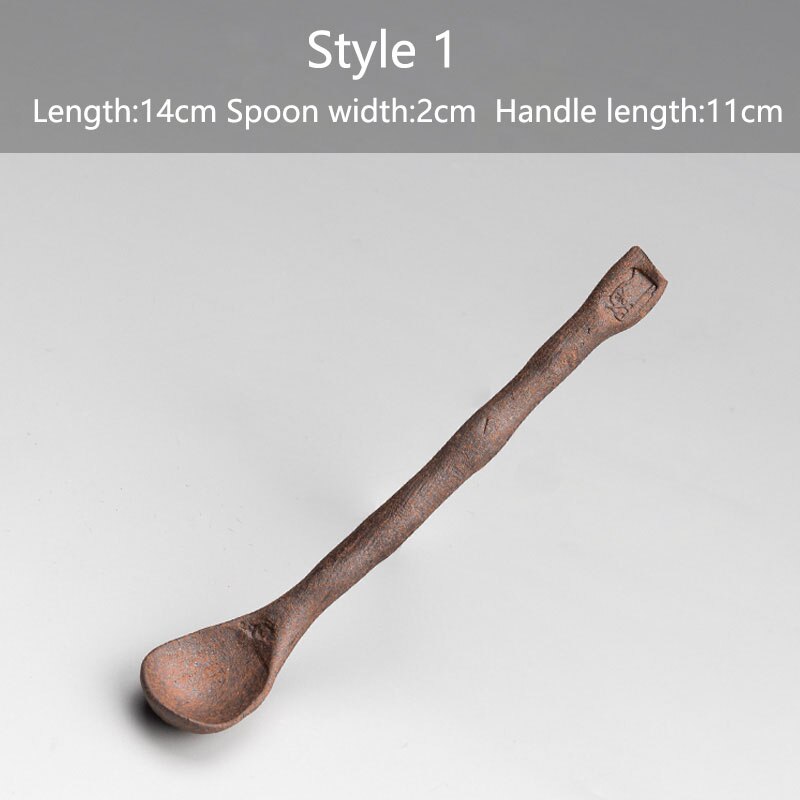 Creativity Coffee Tea Spoons Hand-made Ceramics Retro Teaspoon Seasoning Sugar Jam Large Long Handle Mixing Spoon: Style 1
