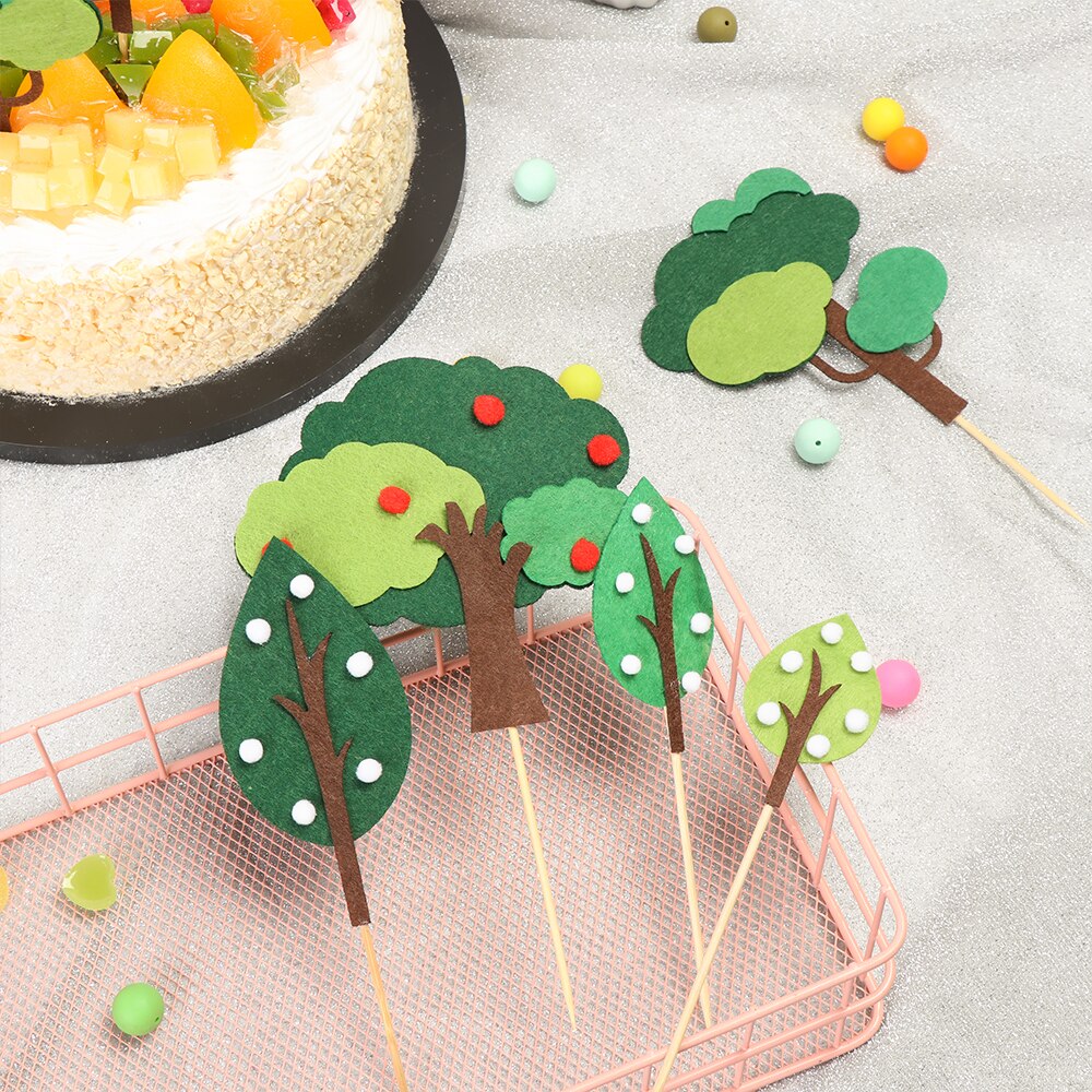 1PC Cartoon Animal Forest Trees Cake Toppers Soft Pottery Picks Cute Safari Jungle Animal DIY Craft Birthday Cake Decor
