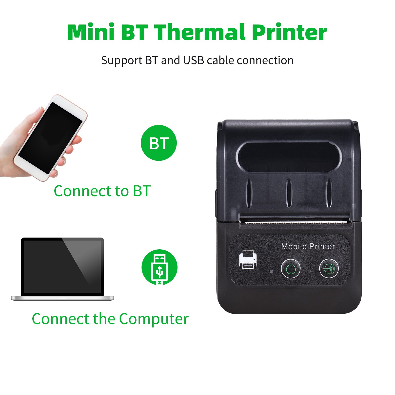 Portable Wireless BT 58mm 2 Inch Thermal Receipt Printer Mini USB Bill POS Mobile Printer Support ESC/POS Print Command