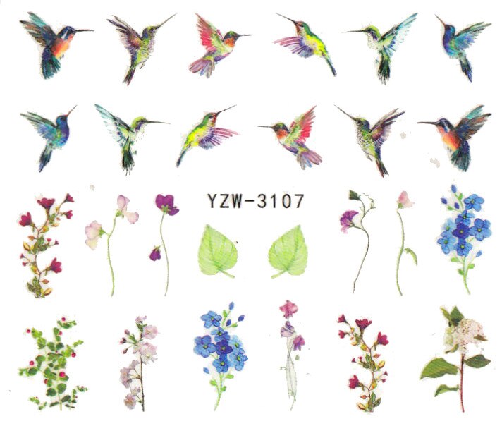 1 pieza de calcomanías para uñas, pegatinas de transferencia de agua, flores románticas, rosas, marcas de agua, deslizador, decoración de uñas, manicura: YZW3107