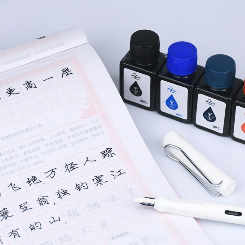 57EC 20ml Calligraphy Ink Bottle Fountain Pen Ink Bottle Black/Blue/Dark Blue Plastic Bottle Lighweight Portable Quick Dry